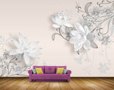 Avikalp MWZ1080 White Flowers Leaves 3D HD Wallpaper