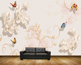 Avikalp MWZ1082 White Flowers Butterflies 3D HD Wallpaper
