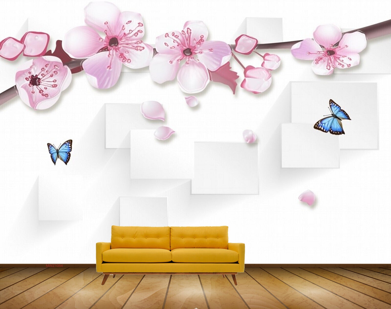 Avikalp MWZ1084 Pink Flowers Butterflies HD Wallpaper
