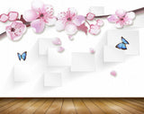 Avikalp MWZ1084 Pink Flowers Butterflies 3D HD Wallpaper