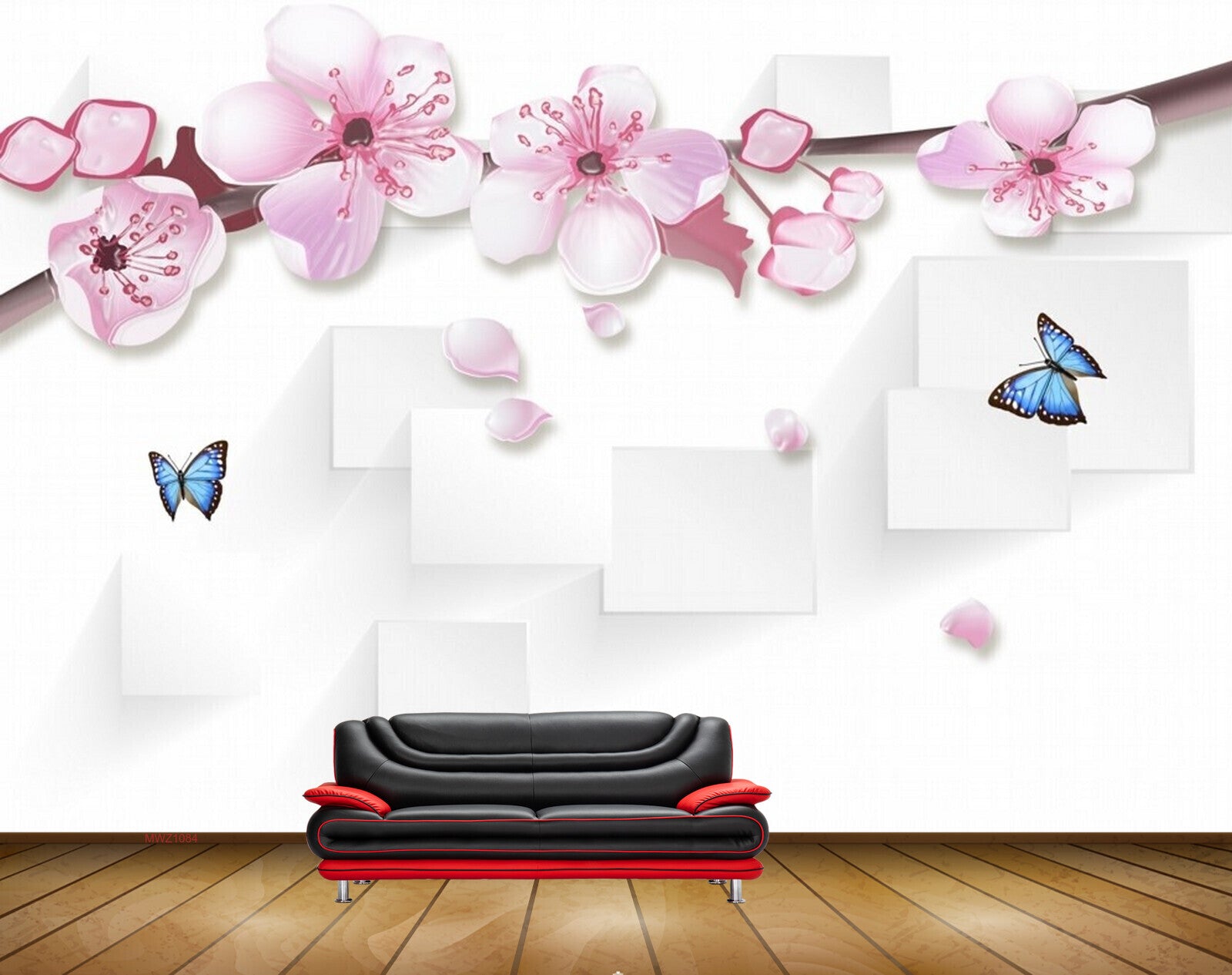 Avikalp MWZ1084 Pink Flowers Butterflies 3D HD Wallpaper