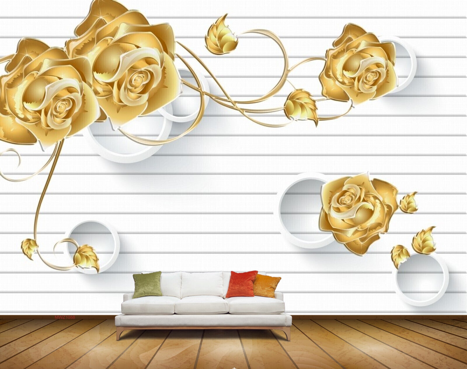 Avikalp MWZ1088 Orange Flowers Leaves 3D HD Wallpaper