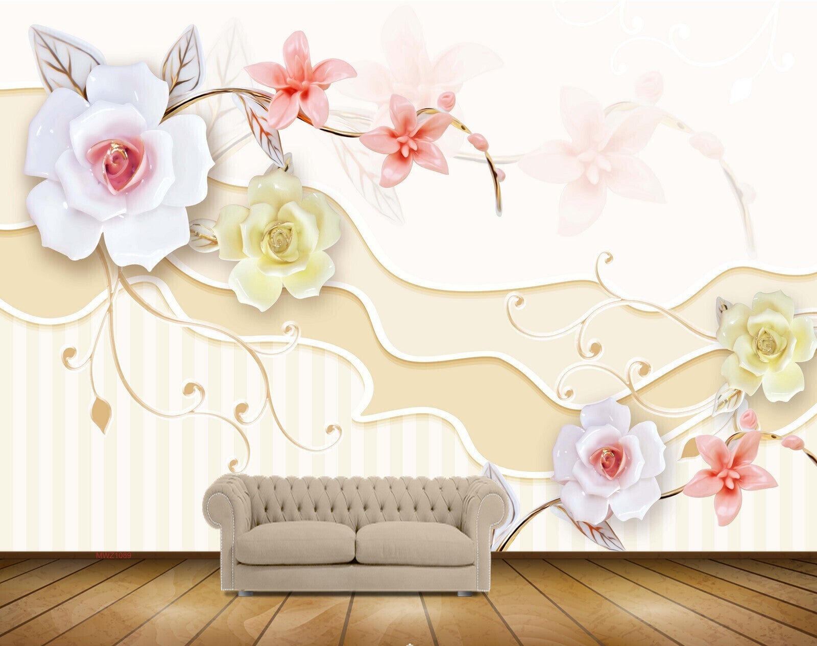 Avikalp MWZ1089 White Pink Flowers HD Wallpaper