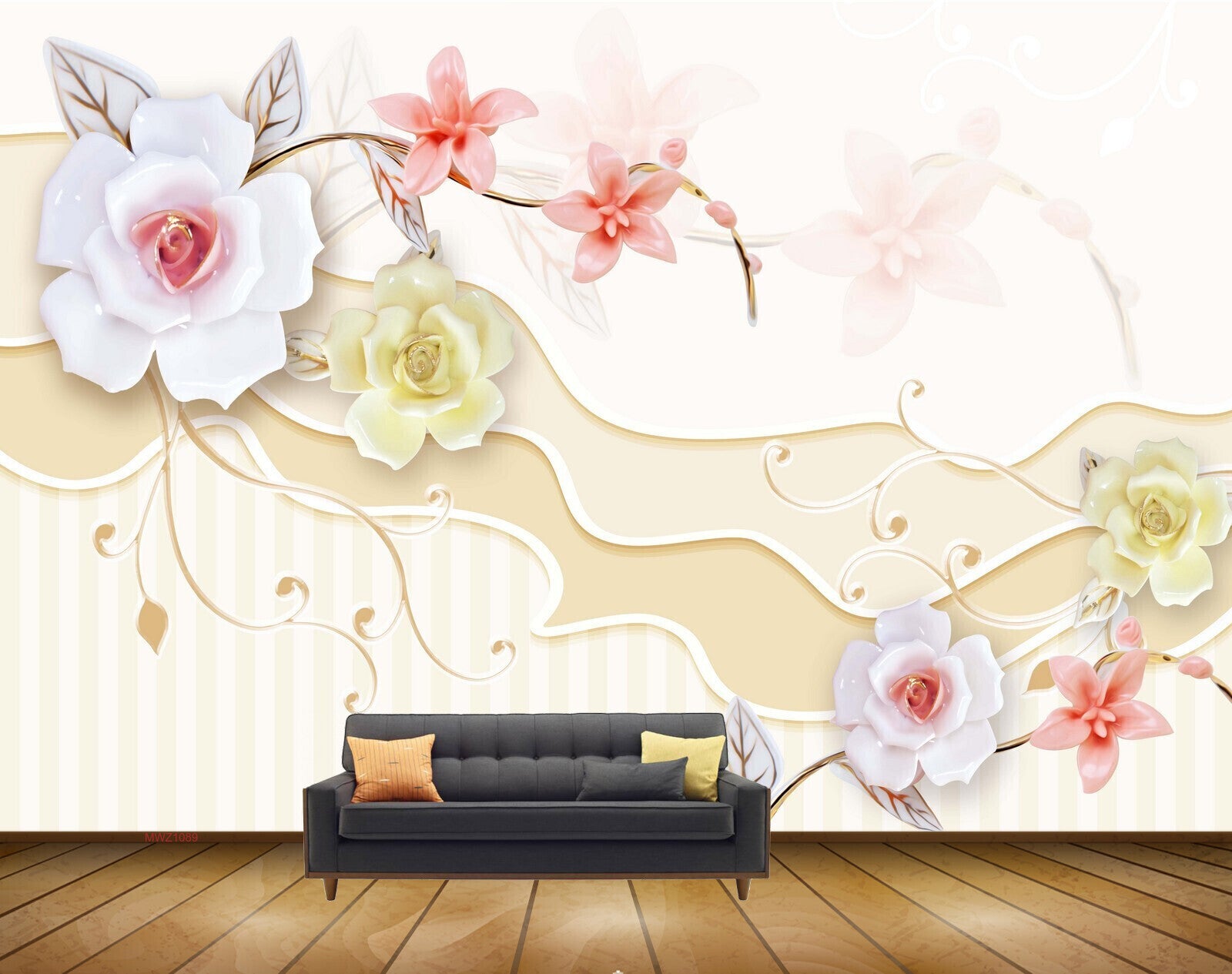 Avikalp MWZ1089 White Pink Flowers 3D HD Wallpaper