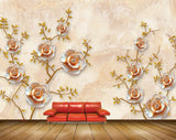 Avikalp MWZ1090 White Peach Flowers Leaves 3D HD Wallpaper