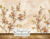 Avikalp MWZ1090 White Peach Flowers Leaves 3D HD Wallpaper