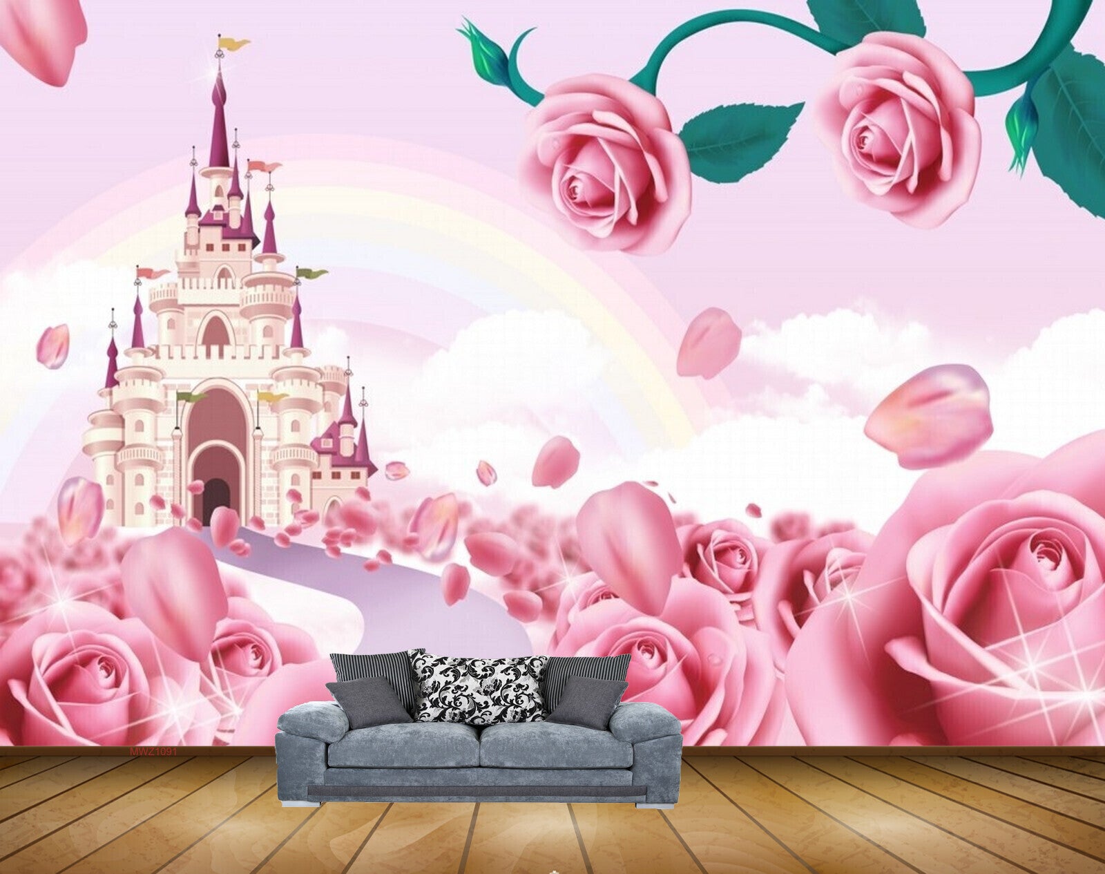 Avikalp MWZ1091 Pink Flowers Temple 3D HD Wallpaper