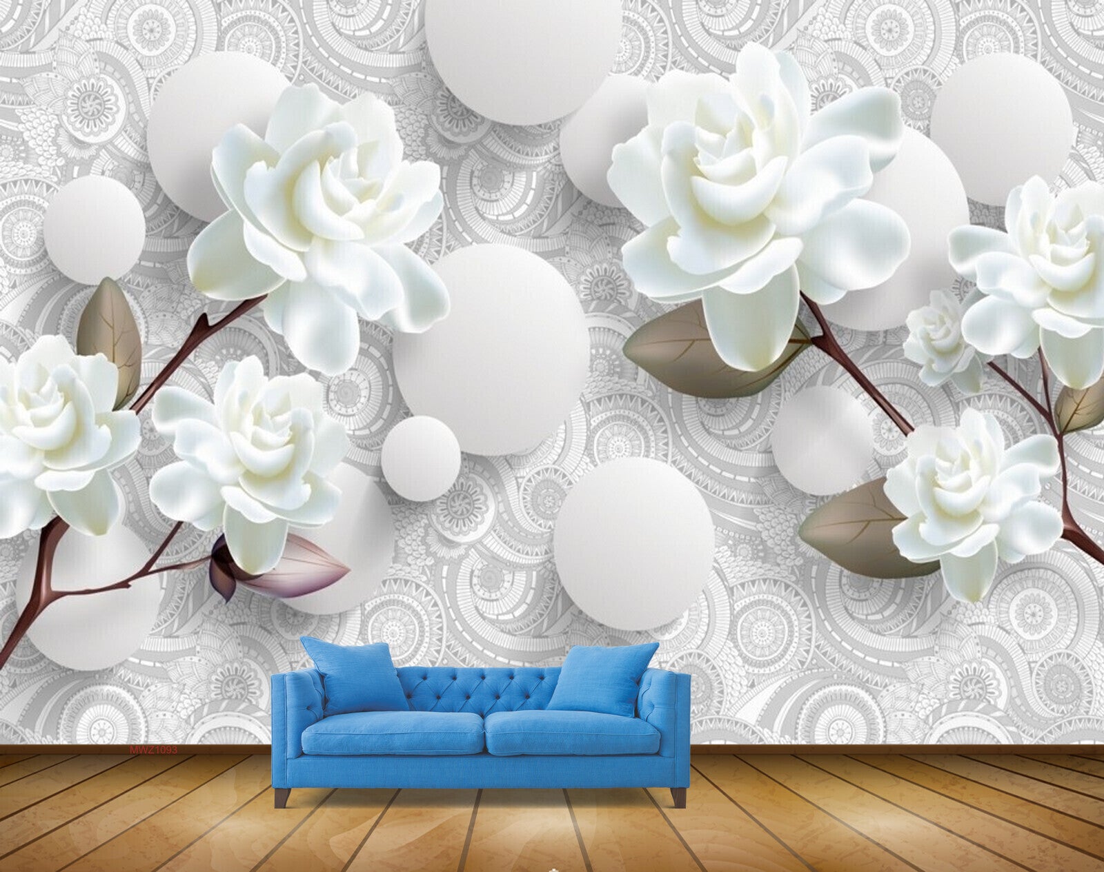 Avikalp MWZ1093 White Flowers 3D HD Wallpaper