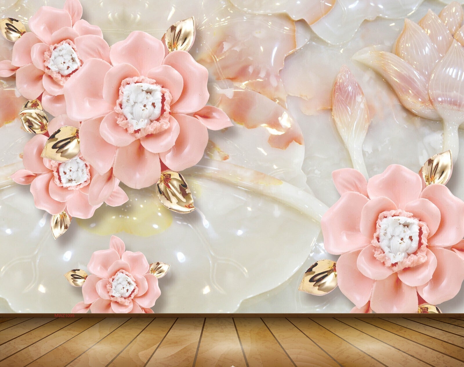 Avikalp MWZ1095 Pink Flowers Leaves 3D HD Wallpaper