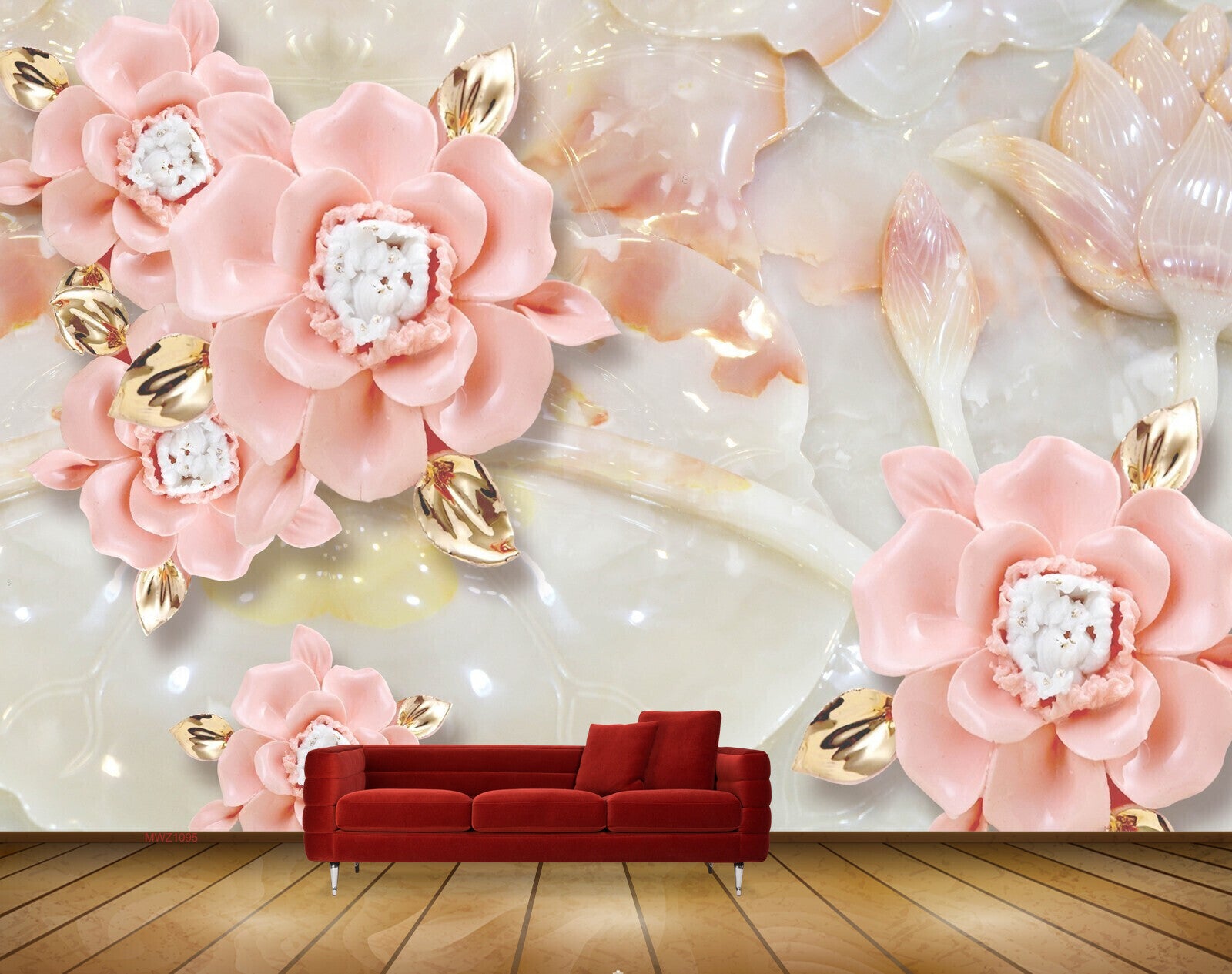 Avikalp MWZ1095 Pink Flowers Leaves 3D HD Wallpaper