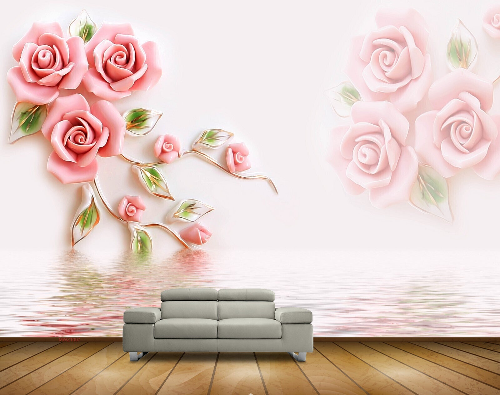 Avikalp MWZ1097 Pink Flowers Leaves HD Wallpaper