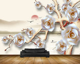 Avikalp MWZ1098 White Roses Branches Birds Boat 3D HD Wallpaper