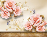 Avikalp MWZ1099 Pink Flowers Butterflies Branches 3D HD Wallpaper