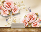Avikalp MWZ1099 Pink Flowers Butterflies Branches 3D HD Wallpaper