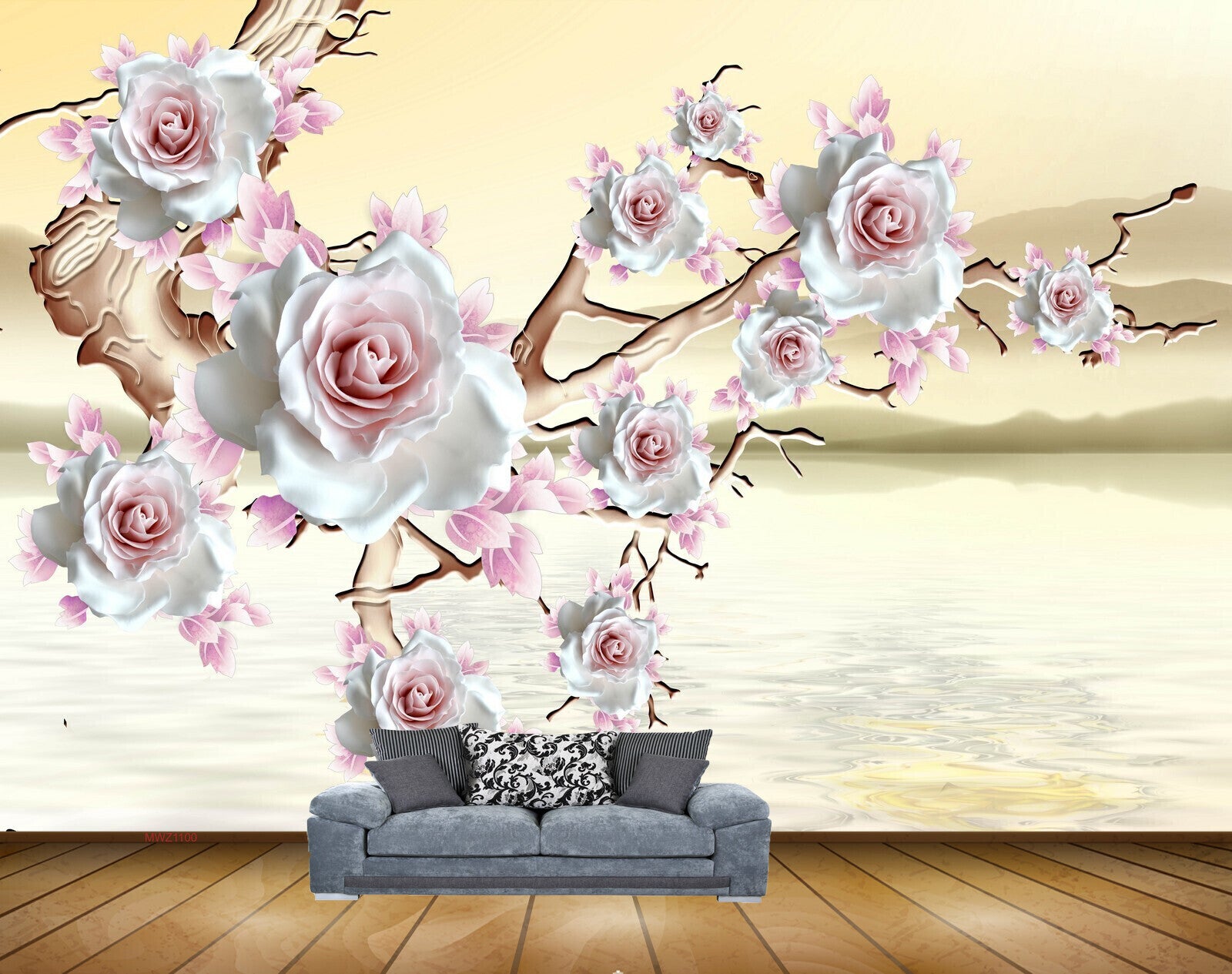 Avikalp MWZ1100 White Pink Roses Stem HD Wallpaper