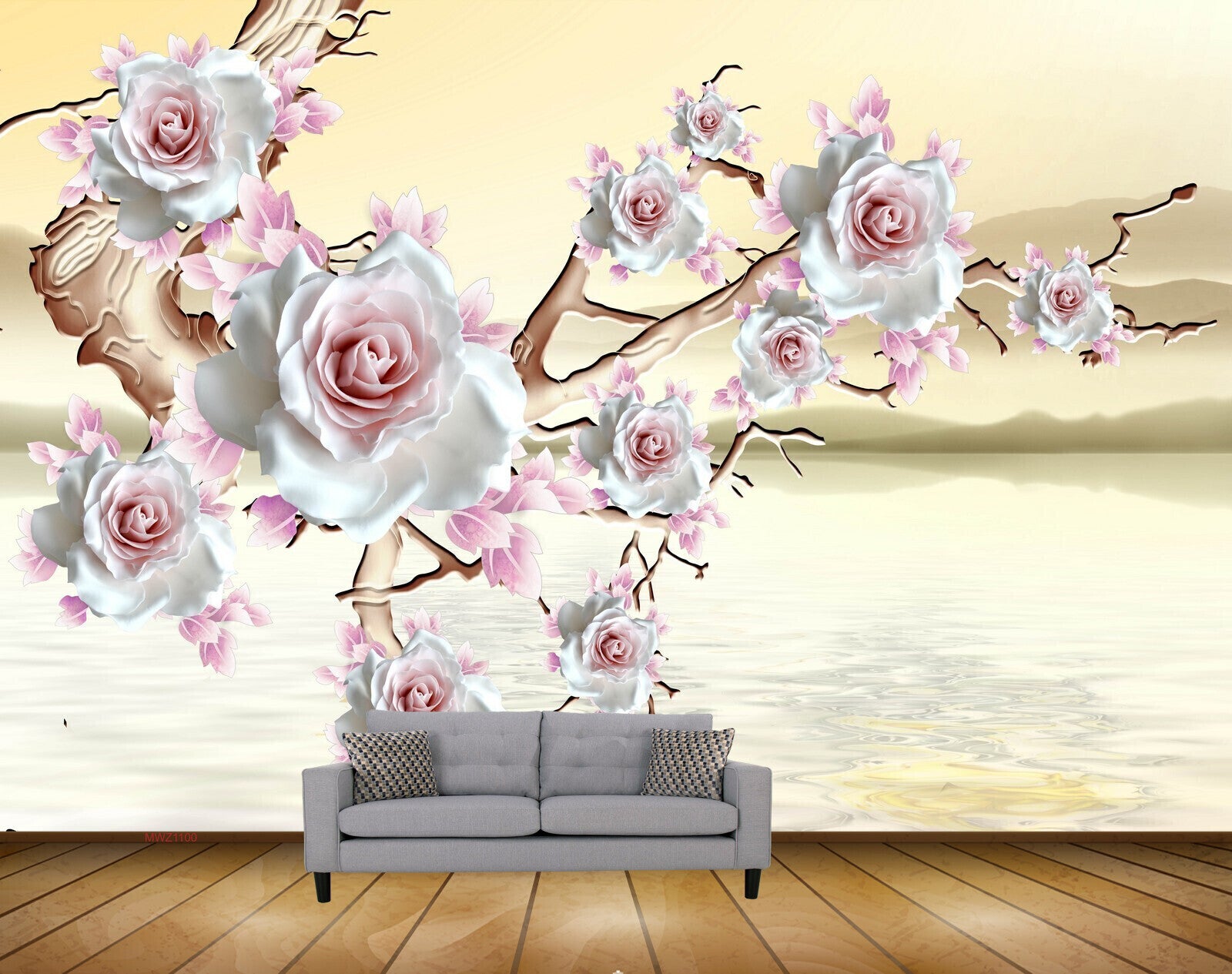 Avikalp MWZ1100 White Pink Roses Stem 3D HD Wallpaper