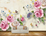 Avikalp MWZ1101 Pink Roses Butterflies Leaves HD Wallpaper