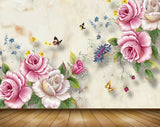 Avikalp MWZ1101 Pink Roses Butterflies Leaves 3D HD Wallpaper