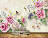 Avikalp MWZ1101 Pink Roses Butterflies Leaves 3D HD Wallpaper