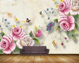 Avikalp MWZ1101 Pink Roses Butterflies Leaves 3D HD Wallpaper