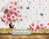 Avikalp MWZ1104 Pink White Flowers Butterflies HD Wallpaper