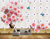 Avikalp MWZ1104 Pink White Flowers Butterflies 3D HD Wallpaper
