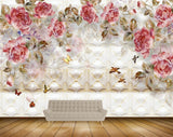 Avikalp MWZ1105 Pink Flowers Butterflies Leaves 3D HD Wallpaper
