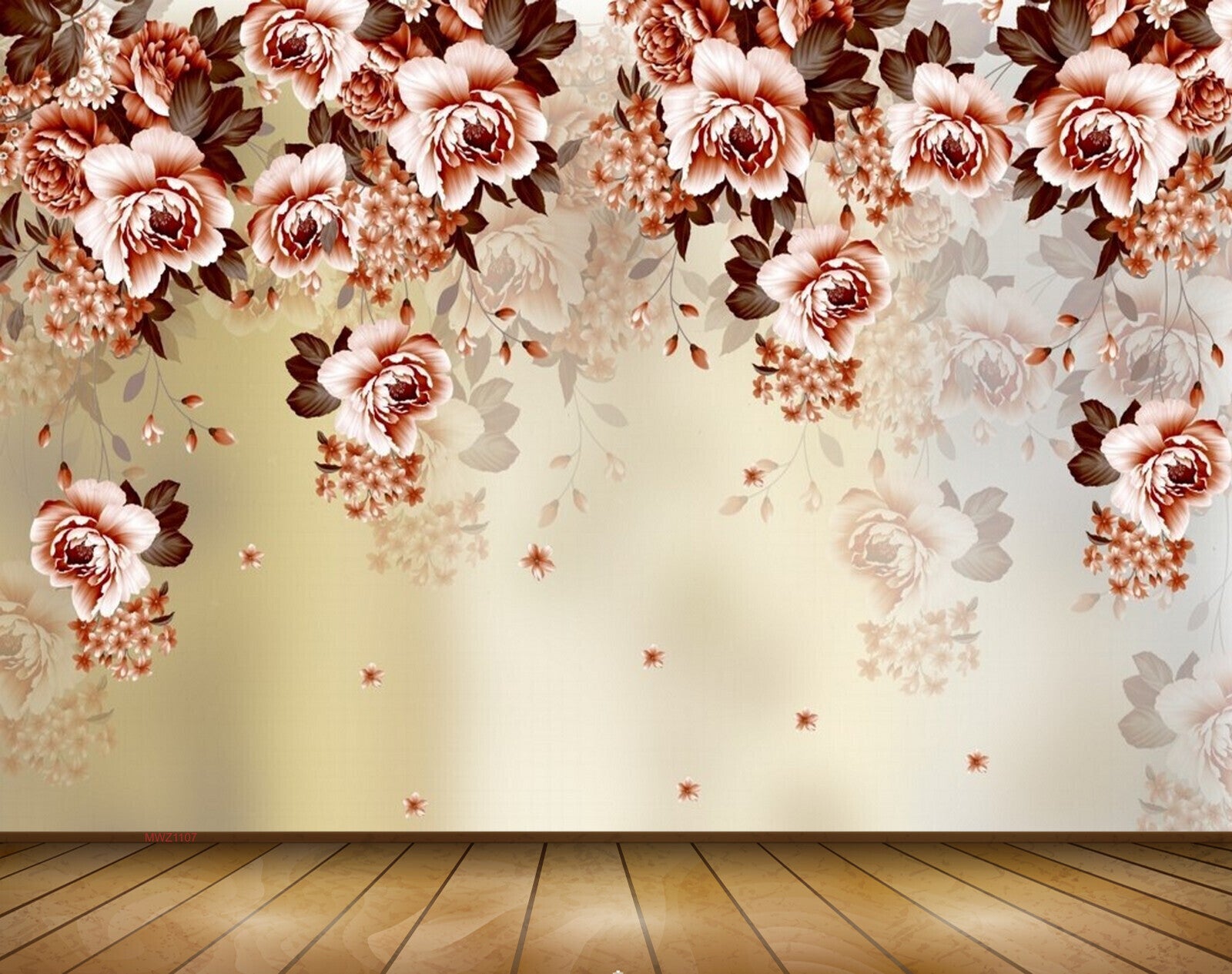 Avikalp MWZ1107 Pink White Flowers Leaves 3D HD Wallpaper