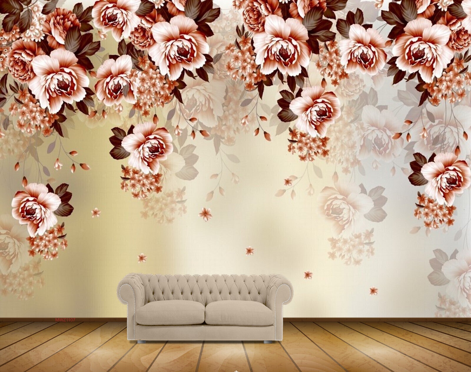 Avikalp MWZ1107 Pink White Flowers Leaves 3D HD Wallpaper