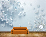 Avikalp MWZ1109 White Blue Flowers Butterflies HD Wallpaper