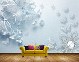 Avikalp MWZ1109 White Blue Flowers Butterflies 3D HD Wallpaper