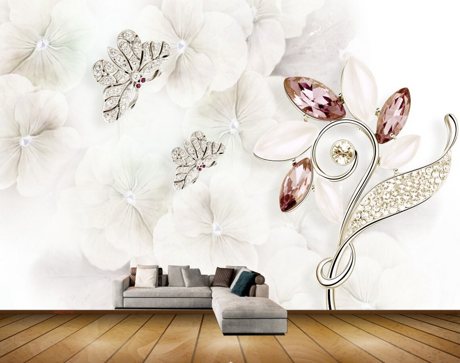 Avikalp MWZ1116 White Flowers Butterflies 3D HD Wallpaper