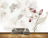 Avikalp MWZ1116 White Flowers Butterflies 3D HD Wallpaper