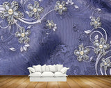 Avikalp MWZ1118 Blue White Flowers Leaves HD Wallpaper
