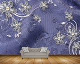 Avikalp MWZ1118 Blue White Flowers Leaves 3D HD Wallpaper
