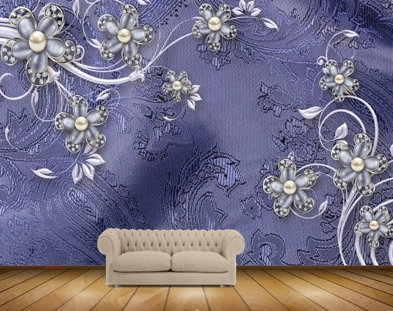 Avikalp MWZ1118 Blue White Flowers Leaves 3D HD Wallpaper