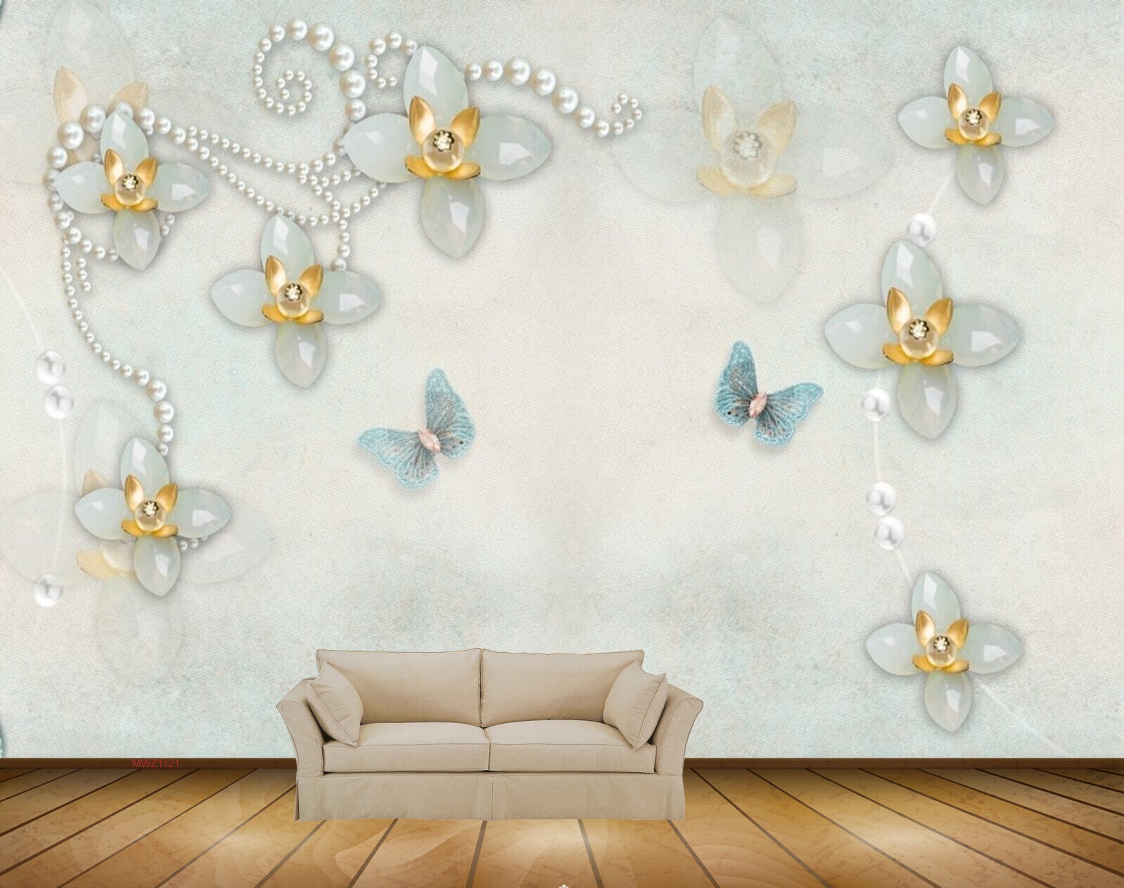 Avikalp MWZ1121 Blue Flowers Butterflies HD Wallpaper