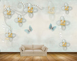 Avikalp MWZ1121 Blue Flowers Butterflies HD Wallpaper