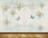 Avikalp MWZ1121 Blue Flowers Butterflies 3D HD Wallpaper