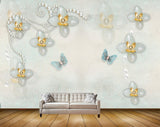 Avikalp MWZ1121 Blue Flowers Butterflies 3D HD Wallpaper