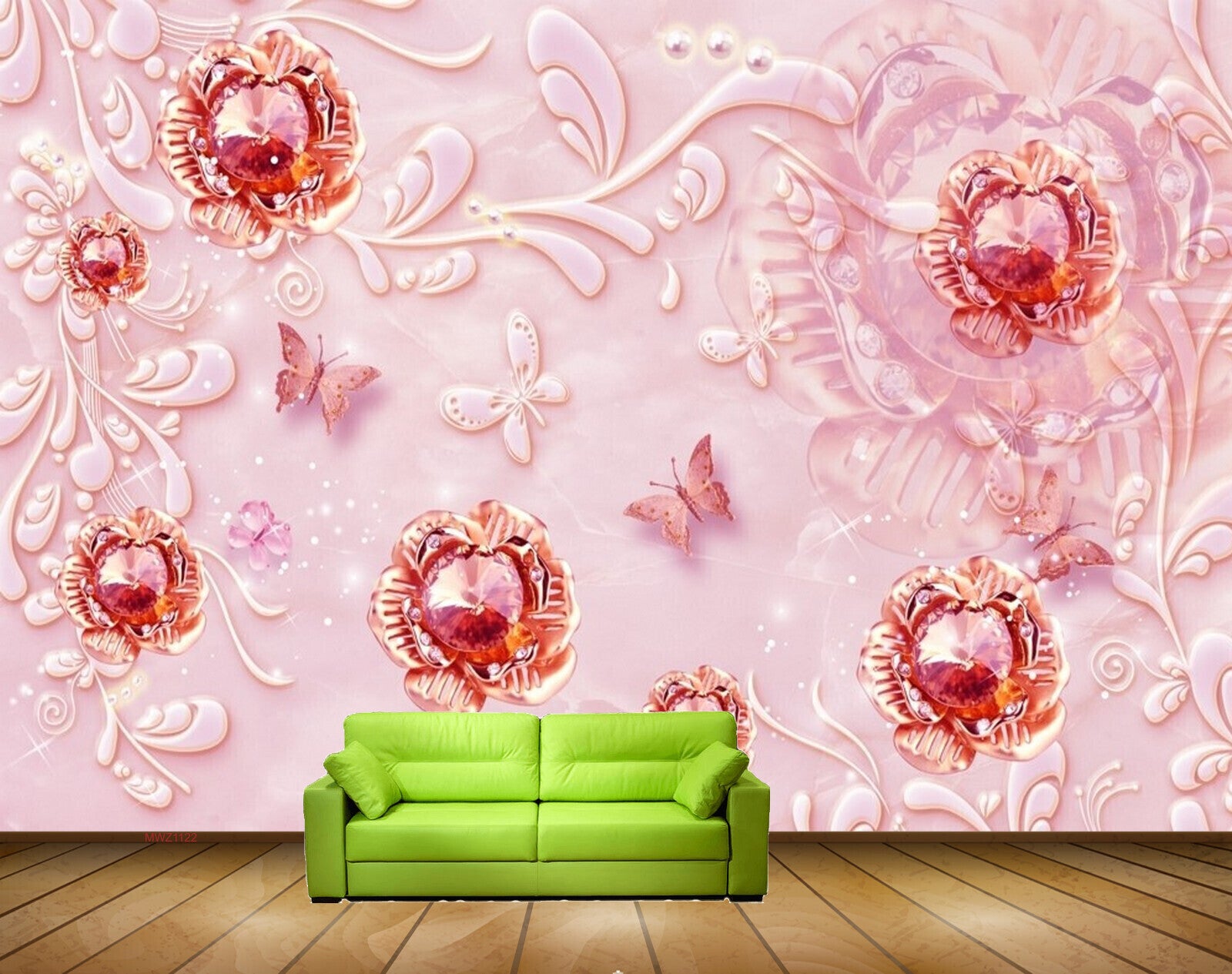 Avikalp MWZ1122 Pink Flowers Butterflies HD Wallpaper