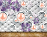 Avikalp MWZ1125 Purple Flowers Butterflies Pearls 3D HD Wallpaper