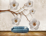 Avikalp MWZ1126 White Golden Flowers Stem HD Wallpaper