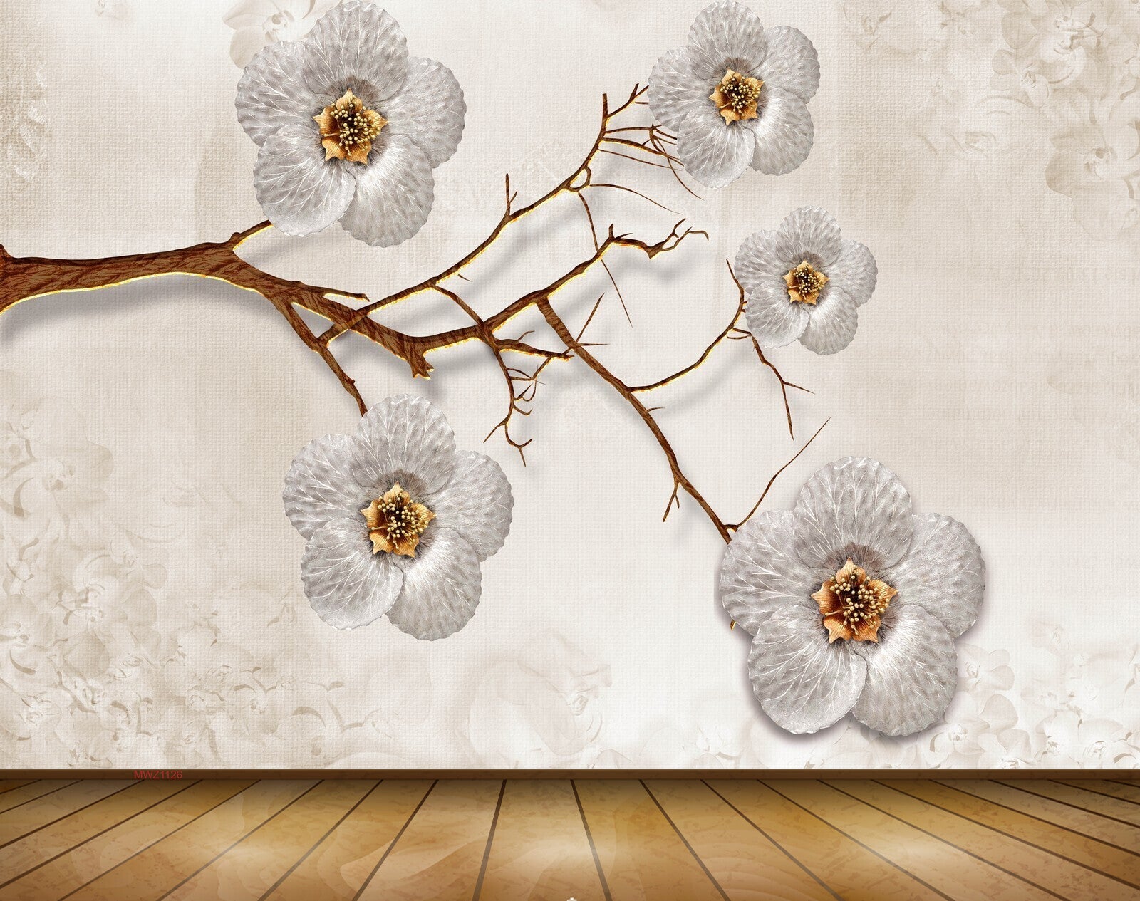 Avikalp MWZ1126 White Golden Flowers Stem 3D HD Wallpaper