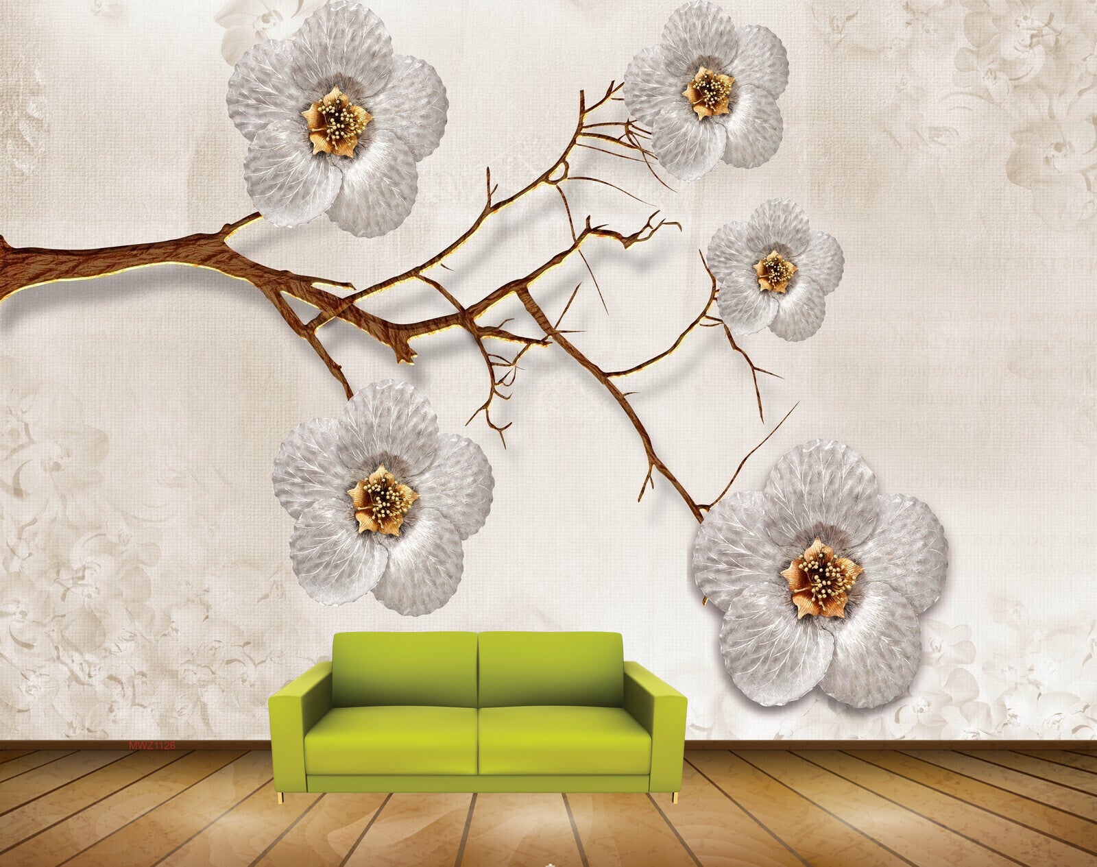Avikalp MWZ1126 White Golden Flowers Stem 3D HD Wallpaper