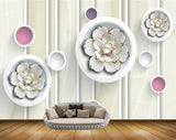 Avikalp MWZ1128 White Golden Flowers 3D HD Wallpaper