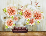 Avikalp MWZ1130 Peach White Flowers Butterflies HD Wallpaper