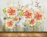 Avikalp MWZ1130 Peach White Flowers Butterflies 3D HD Wallpaper