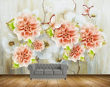 Avikalp MWZ1130 Peach White Flowers Butterflies 3D HD Wallpaper