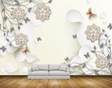 Avikalp MWZ1131 White Golden Flowers Butterflies HD Wallpaper